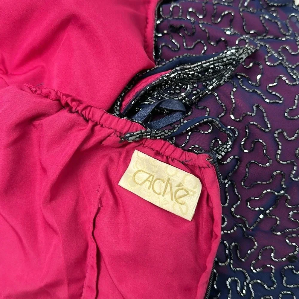 Cache Maxi Gown Dress 100% Silk Slip Beaded Pink Purple Formal 90s Y2K Small - Picture 17 of 17